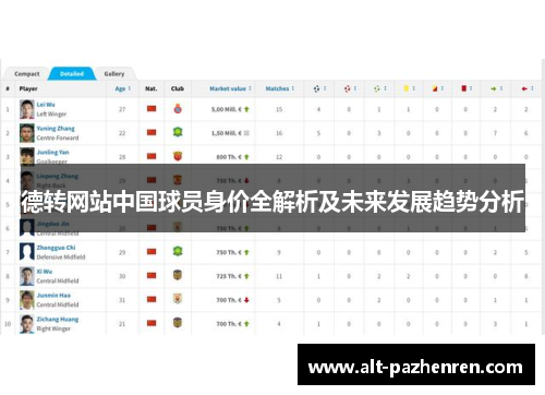 德转网站中国球员身价全解析及未来发展趋势分析 德转网站中国球员身价全解析及未来发展趋势分析