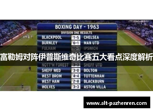富勒姆对阵伊普斯维奇比赛五大看点深度解析